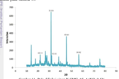 Gambar 11  Pola difraksi sinar-X CMC-AS-AgNO3 0.6% 