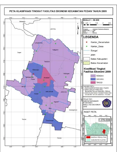 Gambar 6 Peta Tingkat Klasifikasi Fasilitas Ekonomi di Kecamatan Pedan  