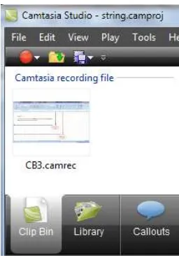 Gambar 7. Tampilan Clip Bin pada Camtasia 7.0 