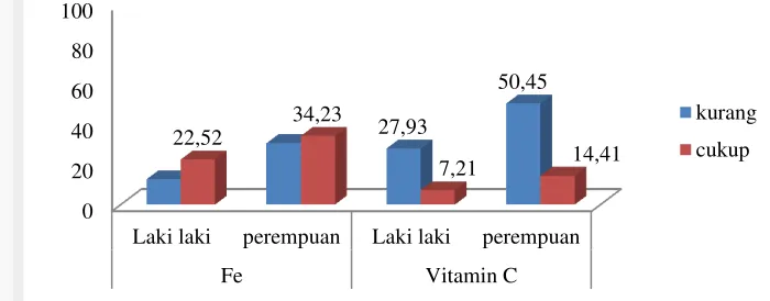 Gambar 3  Sebaran contoh berdasarkan  tingkat kecukupan Fe dan vitamin C 