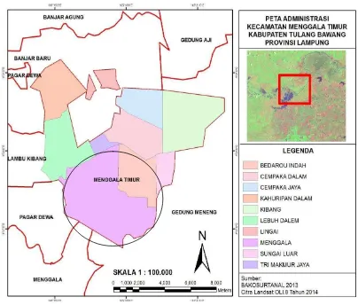 Gambar 2. Peta Kecamatan Menggala Timur Kabupaten Tulang Bawang Provinsi       Lampung (Nugraha, 2014)