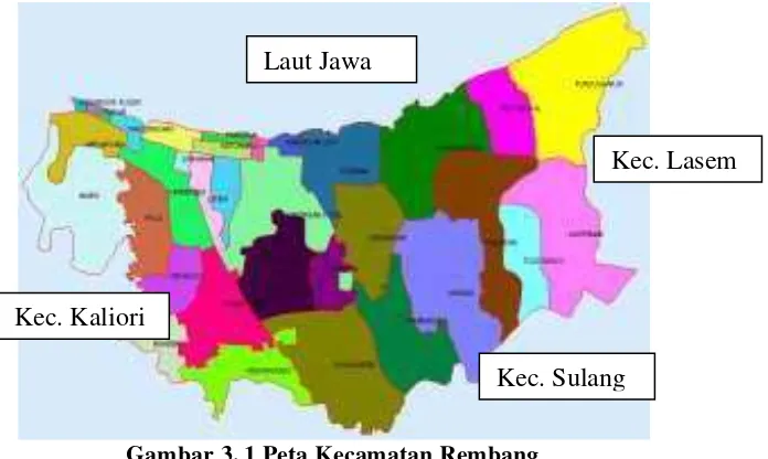 Gambar 3. 1 Peta Kecamatan Rembang Sumber: Kecamatan Rembang Dalam Angka (BPS,2015) 
