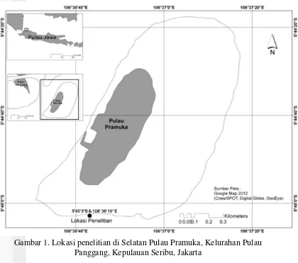 Gambar 1. Lokasi penelitian di Selatan Pulau Pramuka, Kelurahan Pulau 
