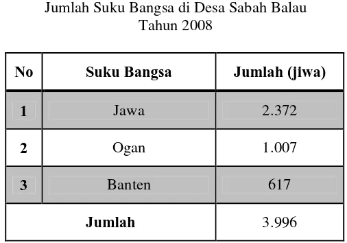Tabel 4 Jumlah Suku Bangsa di Desa Sabah Balau 