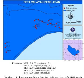 Gambar 1  Lokasi pengambilan data laju infiltrasi dan sifat fisik tanah  