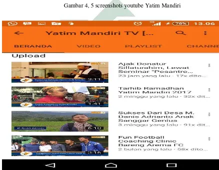 Gambar 4, 5 screenshots youtube Yatim Mandiri 