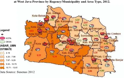 Figure 7. Thematic Map of Estimation for Total Unmet Need for Familly Planning,                      at West Java Province by Regency/Municipality and Area Type, 2012