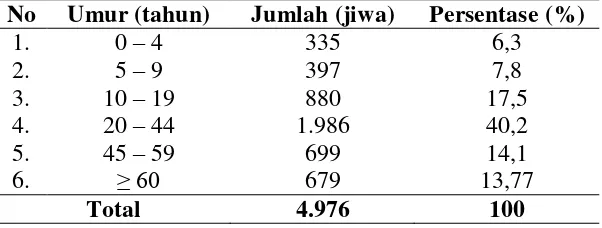 Tabel 6. Jumlah penduduk Desa Bumi Restu menurut umur tahun 2013 