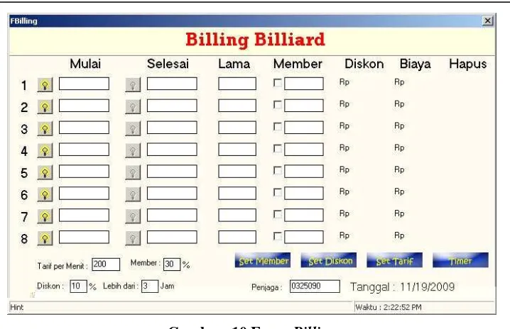 Gambar  10 Form Billing 