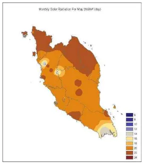 Figure 2.5: Solar radiation map of Malaysia in Peninsula Malaysia 