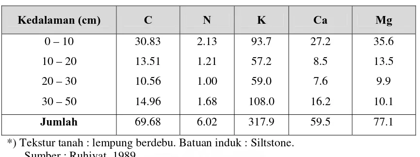 Tabel 3. Kandungan Unsur Hara pada Hutan Primer kedalam 0 – 50 cm 