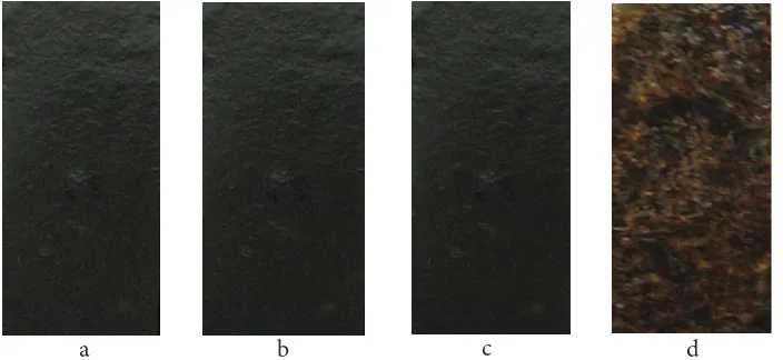 Gambar 1 Nori imitasi lembaran protein myoibrillar; a) konsentrasi 28%, b) konsentrasi 30%,  c) konsentrasi 32%, d) nori komersial