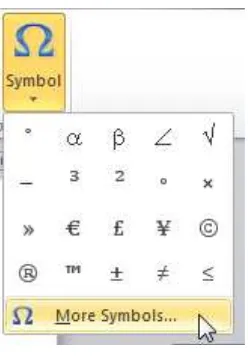 Gambar 12.  Fitur Symbol dalam MS Word. 