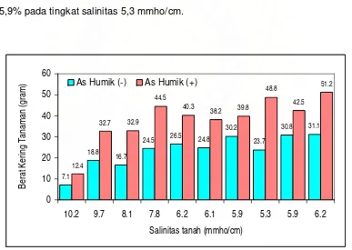 Gambar 5.  Respon  pertumbuhan  P.  Javanicum  terhadap  pemberian asam humik pada beberapa tingkat salinitas tanah 