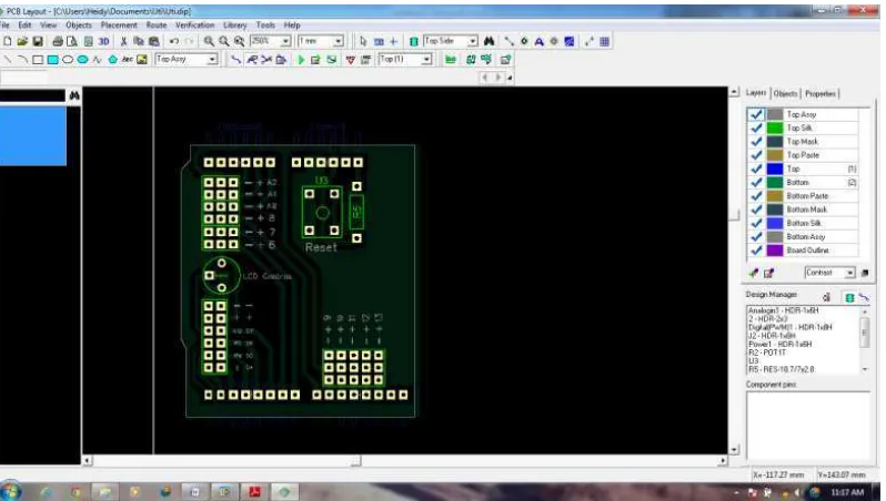 Gambar 3.  Layout PCB dalam Diptrace 