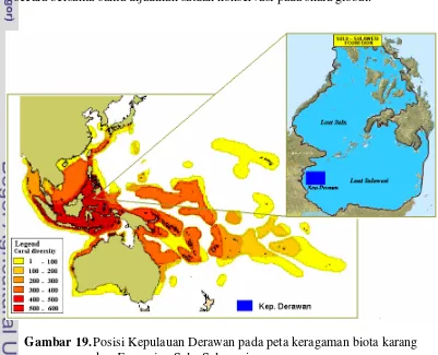 Gambar 19. Posisi Kepulauan Derawan pada peta keragaman biota karang 