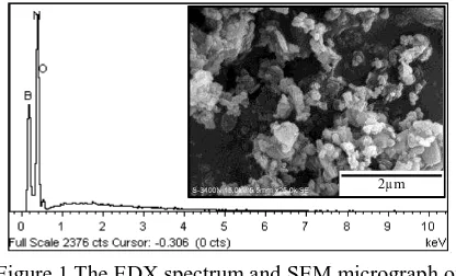 Figure 1 The EDX spectrum and SEM micrograph of hBN nanoparticles. 