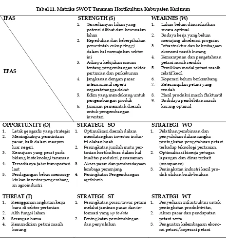 Tabel 11. Matriks SWOT Tanaman Hortikultura Kabupaten Karimun 