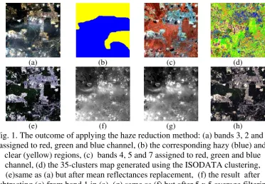 Fig. 1. The outcome of applying the haze reduction method: (a) bands 3, 2 and 1 