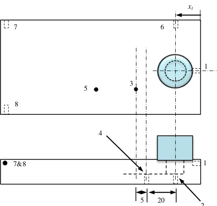 Fig. 3, Positions of holes on the plate for thermocouple temperature measurement. 