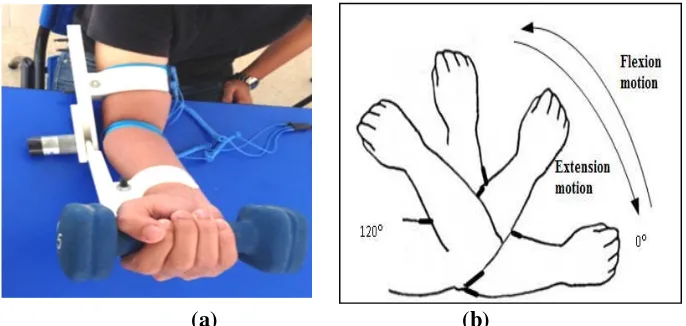 Fig. 2: Subject is set-up with arm rehabilitation assistive device for experiment (a)
