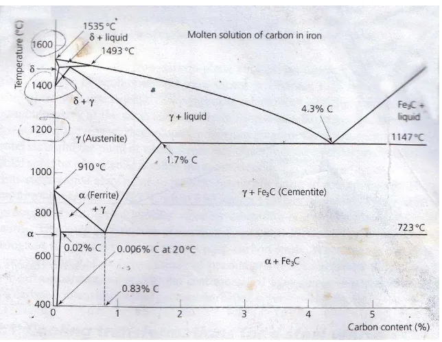 Gambar 1. Diagram fasa equilibrium baja karbon (Timings, 1998) 