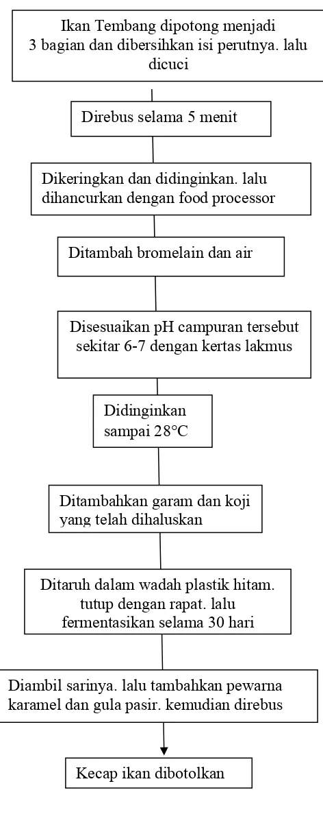 Gambar 2. Pembuatan Kecap Ikan. Sumber : Modifikasi dari Jurnal Use of Koji in Fish         Sauce Fermentation (Hariono et al