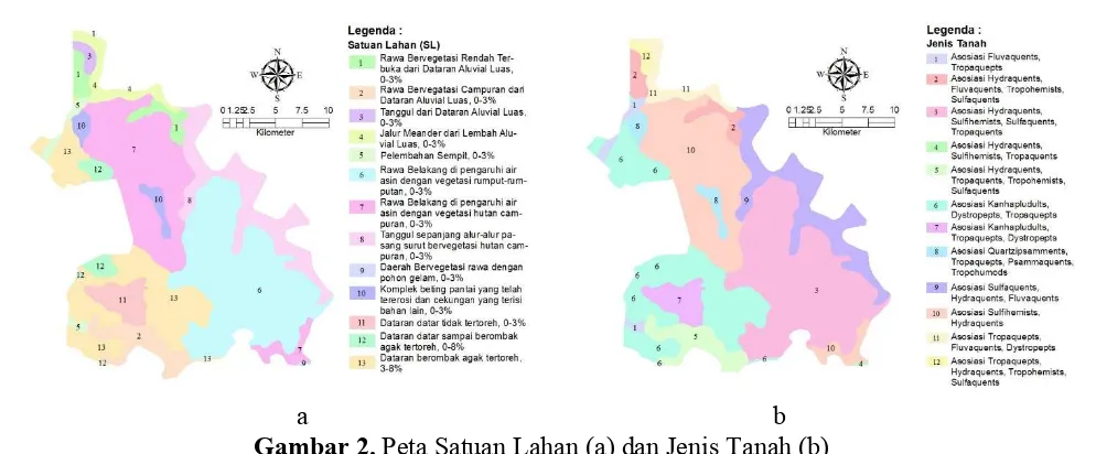 Gambar 2. Peta Satuan Lahan (a) dan Jenis Tanah (b) 