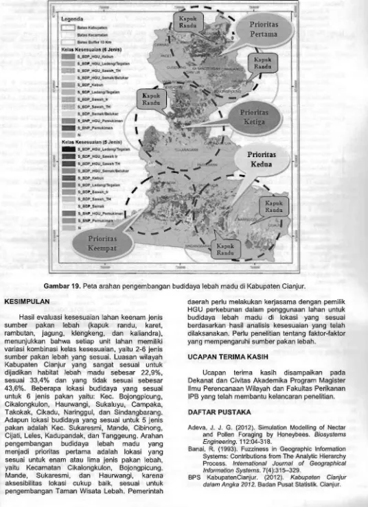 Gambar 19. Peta arahan pengembangan budidaya lebah madu di Kabupaten Cianjur. 