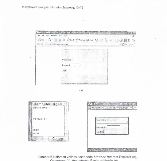 Gambar 6 Halaman validasi user pada browserOpenwave (b), dan Internet Explorer Mobile (c)