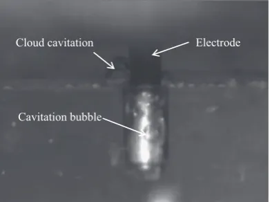 Fig. 16. Schematic model for debris removal through the cavitation assisted micro-EDM of a deep micro-hole.