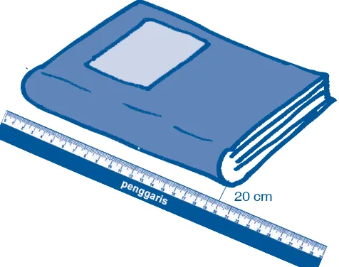 gambar mengukur panjang buku dengan penggaris
