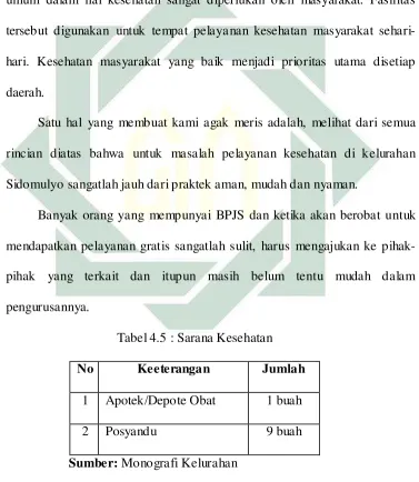 Tabel 4.5 : Sarana Kesehatan 