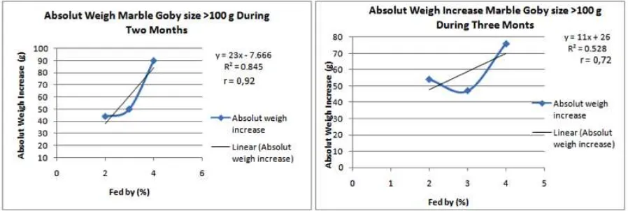 Figure 9.  Feeding Relation with Absolute Added Weight with >100 grams of weight Marble Goby during Cultivation  
