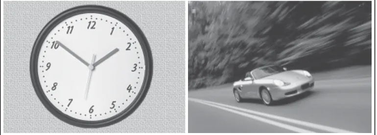 Gambar 7.1 a) Jarum jam yang bergerak, dan b) mobil bergerak di jalan raya.Sumber: Photo Image