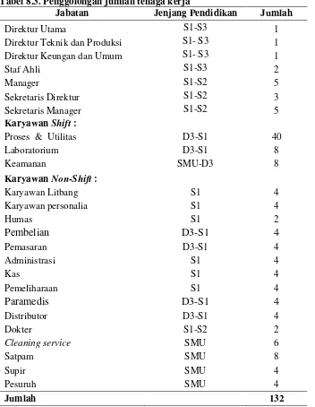 Tabel 8.3. Penggolongan jumlah tenaga kerja 