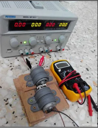 Figure 2. The variable DC power supply is applied to the motor within 0V – 13V to observe the change of current and voltage at the other motor, which acted as generator