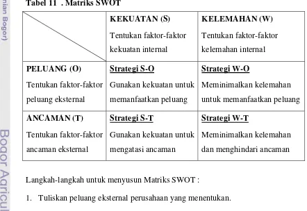 Tabel 11  . Matriks SWOT 