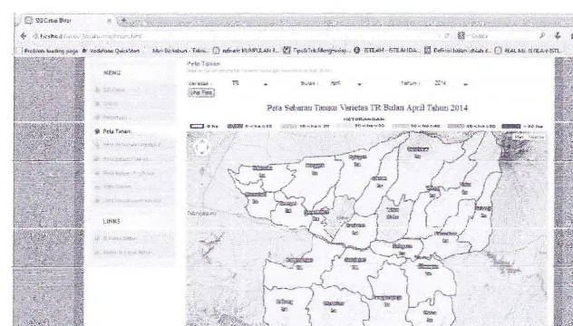 Gambar 1D Tampllan halaman peta sebaran luas tanam varletas TR bulan April 2D14(Juhri, 2014)