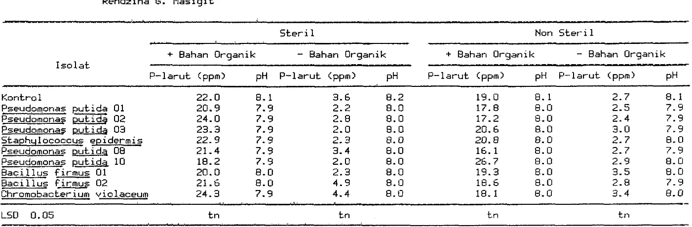 Tabel 7. Pengaruh Inokulum, Bahan Organik, dan Sterilisasi 