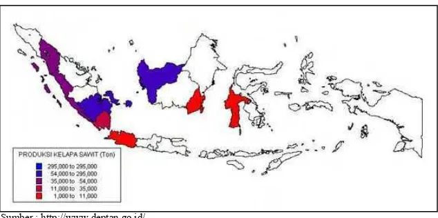 Gambar 5. Peta pengembangan kelapa sawit di Indonesia (produksi). 