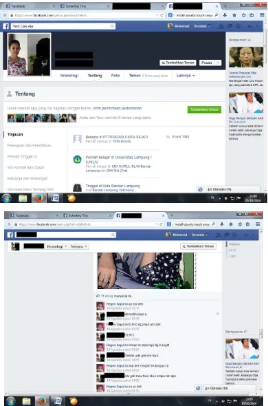 Gambar 9 dan 10. Profil dan Interaksi infoman 3dengan pengguna facebook lainnya melalui comment 