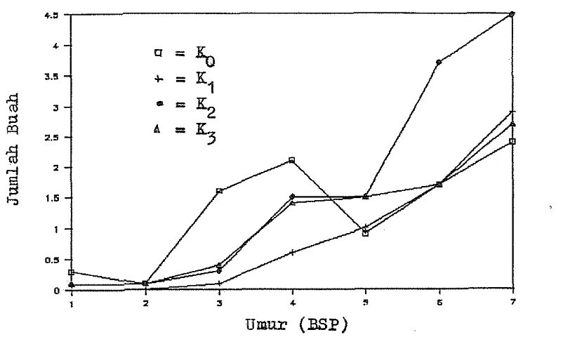 Gambar 11. Pengarruh hrpuk gaLium terhadap Jumlah Buah Tanaman K a k a o  pada Umur 1 sampai 