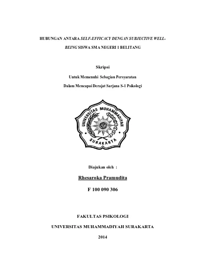 HUBUNGAN ANTARA SELF-EFFICACY DENGAN SUBJECTIVE WELL- Hubungan Antara ...