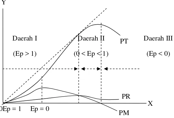 Gambar 1. Hubungan antara Produk Total (TP), Produk Rata-rata (PR),dan Produk Marjinal (PM).