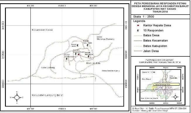 Gambar 2. Peta Persebaran Petani Responden Desa Menanga Jaya Kecamatan Banjit Kabupaten Way Kanan Tahun 2014 