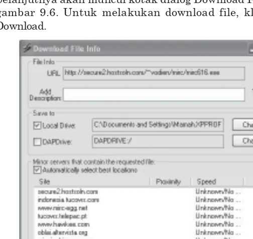 gambar 9.6. Untuk melakukan download file, klik tombol StarSelanjutnya akan muncul kotak dialog Download File seperti padaDownload.