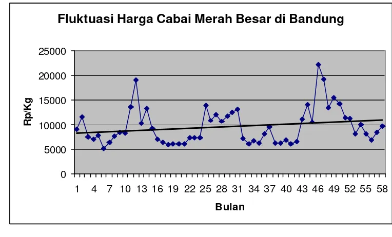Gambar 6. Plot Harga Cabai Merah Besar di Bandung (Januari 2002-Oktober) 