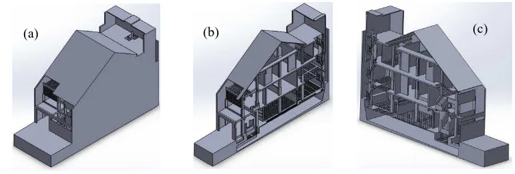 Gambar 3 hasil desain rumah tinggal 3 dimensi isometrik(a),  