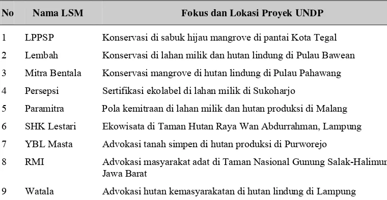 Tabel 7.  Analisis Fokus dan Lokasi Proyek UNDP  